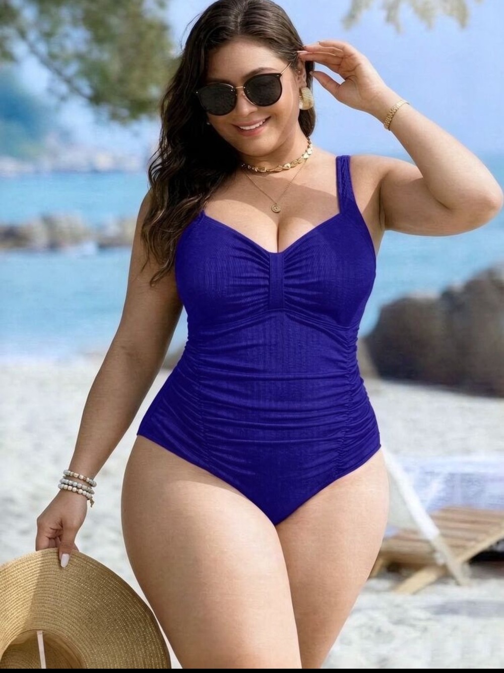 SHEIN Plus-Size Ruched One-Piece Swimsuit in cobalt blue